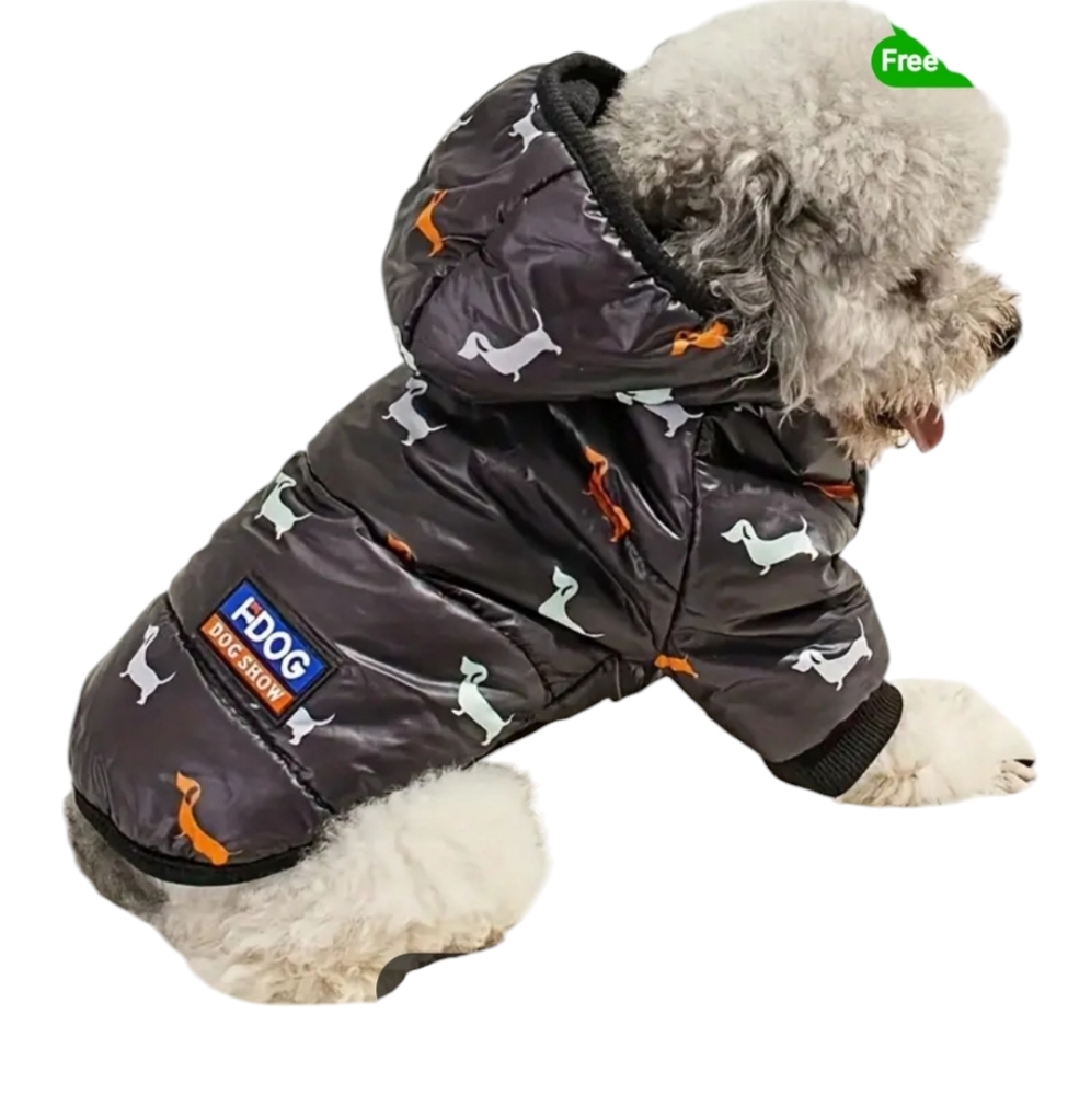 Dog Puffer Jacket with Dachshund Print